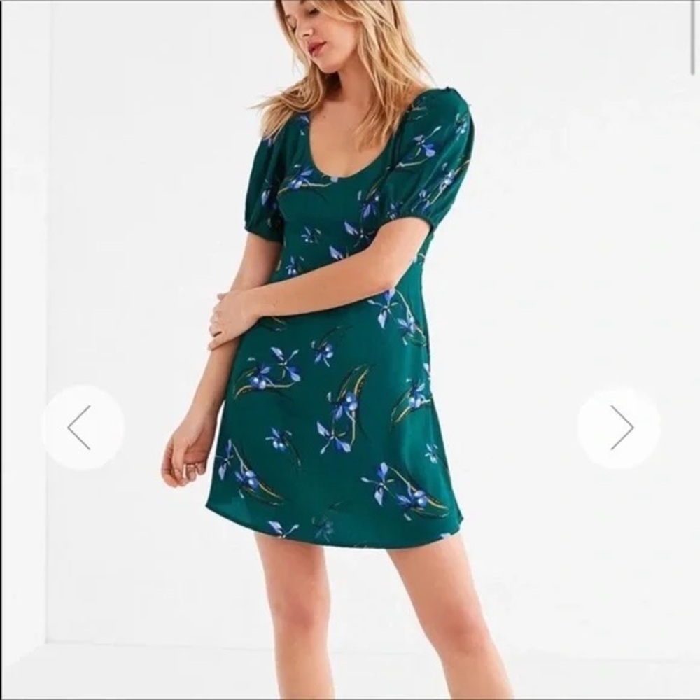 Urban Outfitters Epiphany Green Purple Floral Puff Sleeve Mini Dress